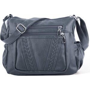 Women's Grey PU Leather Cross body Bag - Multi-Pocket Shoulder Purse